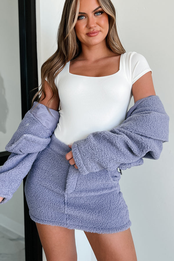 Cozy Glam Sherpa Jacket & Mini Skirt Two-Piece Set (Dark Lavender) - NanaMacs