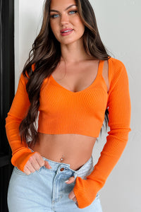 Angelique Sweater Knit Crop Tank & Shrug Set (Orange) - NanaMacs