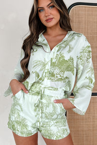 I'm Unavailable Tropical Print Two-Piece Set (Ivory/Light Green) - NanaMacs