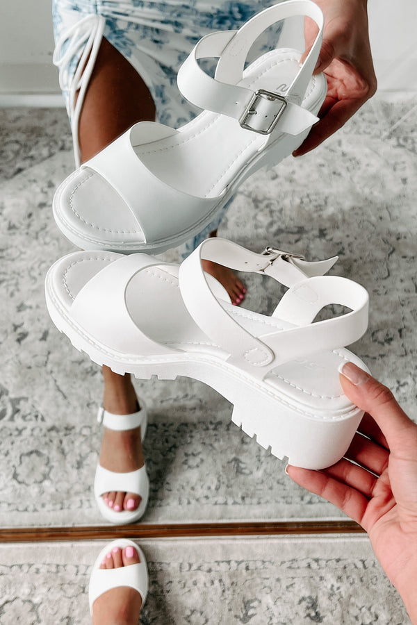 Just Having Fun Chunky Heel Sandal (White) - NanaMacs