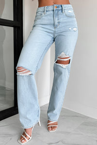 Atticus High Rise Distressed Sneak Peak Straight Leg Jeans (Light) - NanaMacs