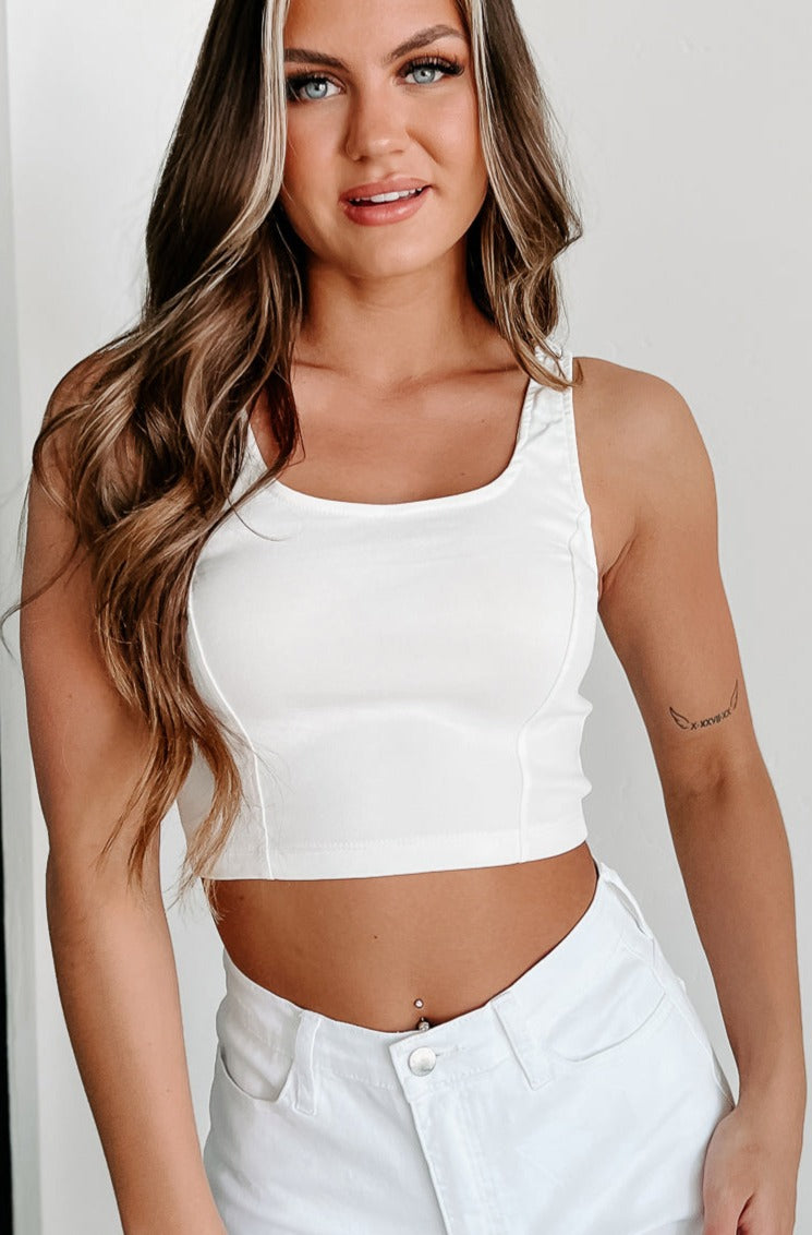 Feeling Enlightened Scoop Neck Crop Tank With Seam Detail (Off White) - NanaMacs