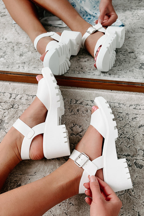 Just Having Fun Chunky Heel Sandal (White) - NanaMacs