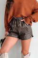 Stop Pretending Faux Leather Quilted Texture Shorts (Chocolate)