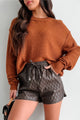 Stop Pretending Faux Leather Quilted Texture Shorts (Chocolate)