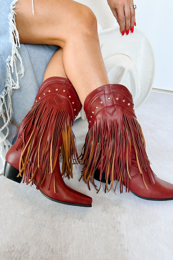 Shoot From The Hip Fringe Western Booties (Maroon) - NanaMacs