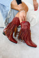 Shoot From The Hip Fringe Western Booties (Maroon) - NanaMacs