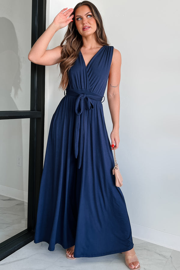 Meant To Be Modern Wrap-Tie Palazzo Jumpsuit (Dark Navy) - NanaMacs