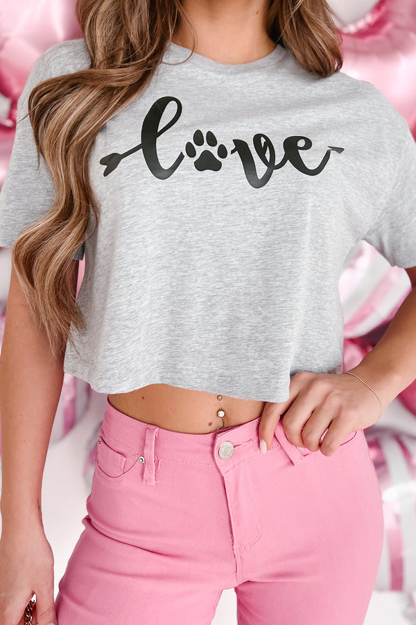 Puppy Love Graphic Crop Tee (Athletic Heather) - Print On Demand - NanaMacs