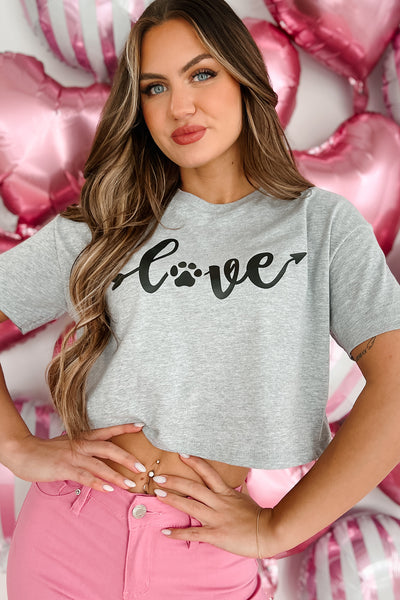 Puppy Love Graphic Crop Tee (Athletic Heather) - Print On Demand - NanaMacs