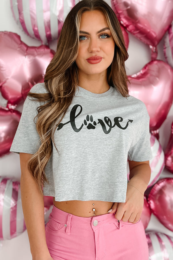 Puppy Love Graphic Crop Tee (Athletic Heather) - Print On Demand - NanaMacs