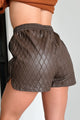 Stop Pretending Faux Leather Quilted Texture Shorts (Chocolate)