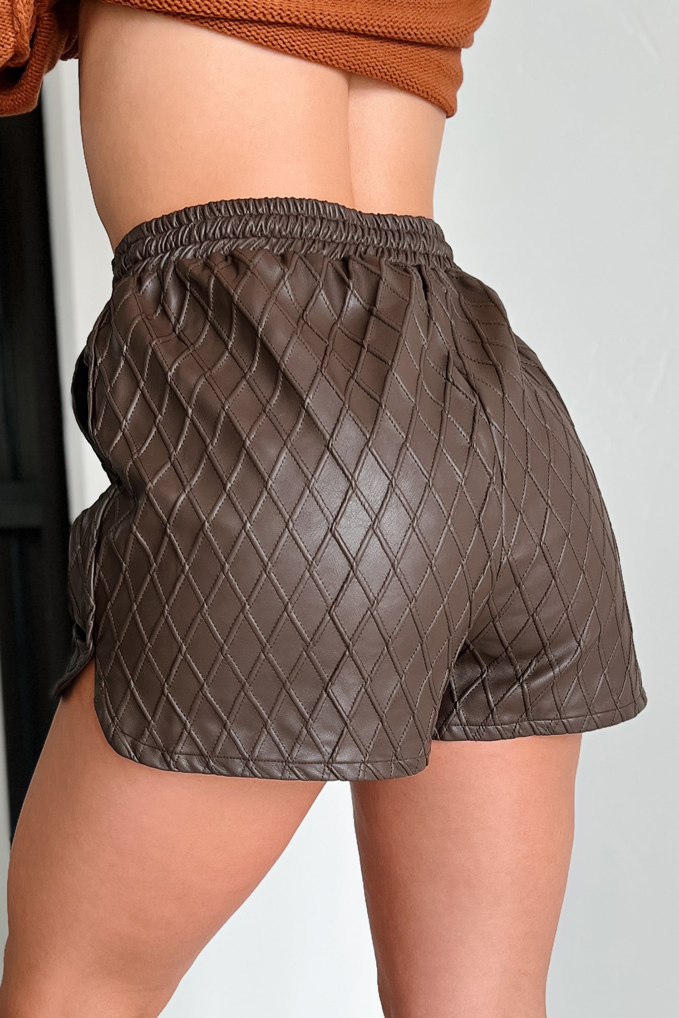 Stop Pretending Faux Leather Quilted Texture Shorts (Chocolate) - NanaMacs