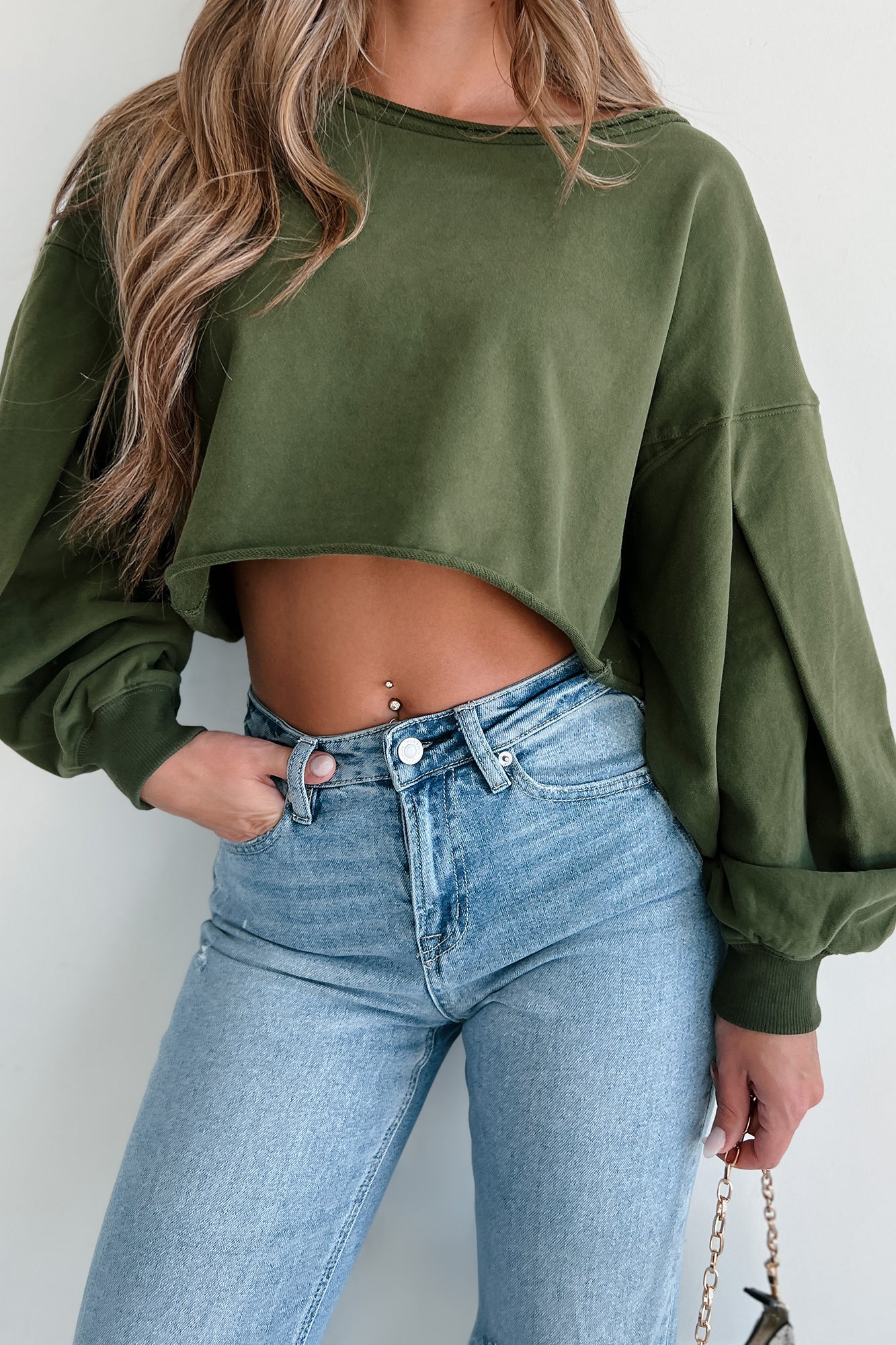 Swapping Stories Oversized Crop Pullover (Olive) - NanaMacs
