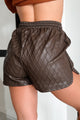 Stop Pretending Faux Leather Quilted Texture Shorts (Chocolate) - NanaMacs