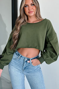 Swapping Stories Oversized Crop Pullover (Olive) - NanaMacs