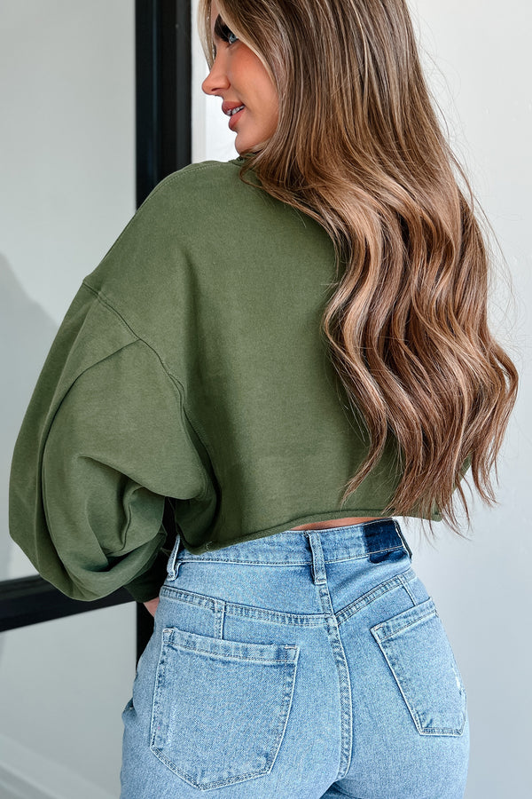 Swapping Stories Oversized Crop Pullover (Olive) - NanaMacs