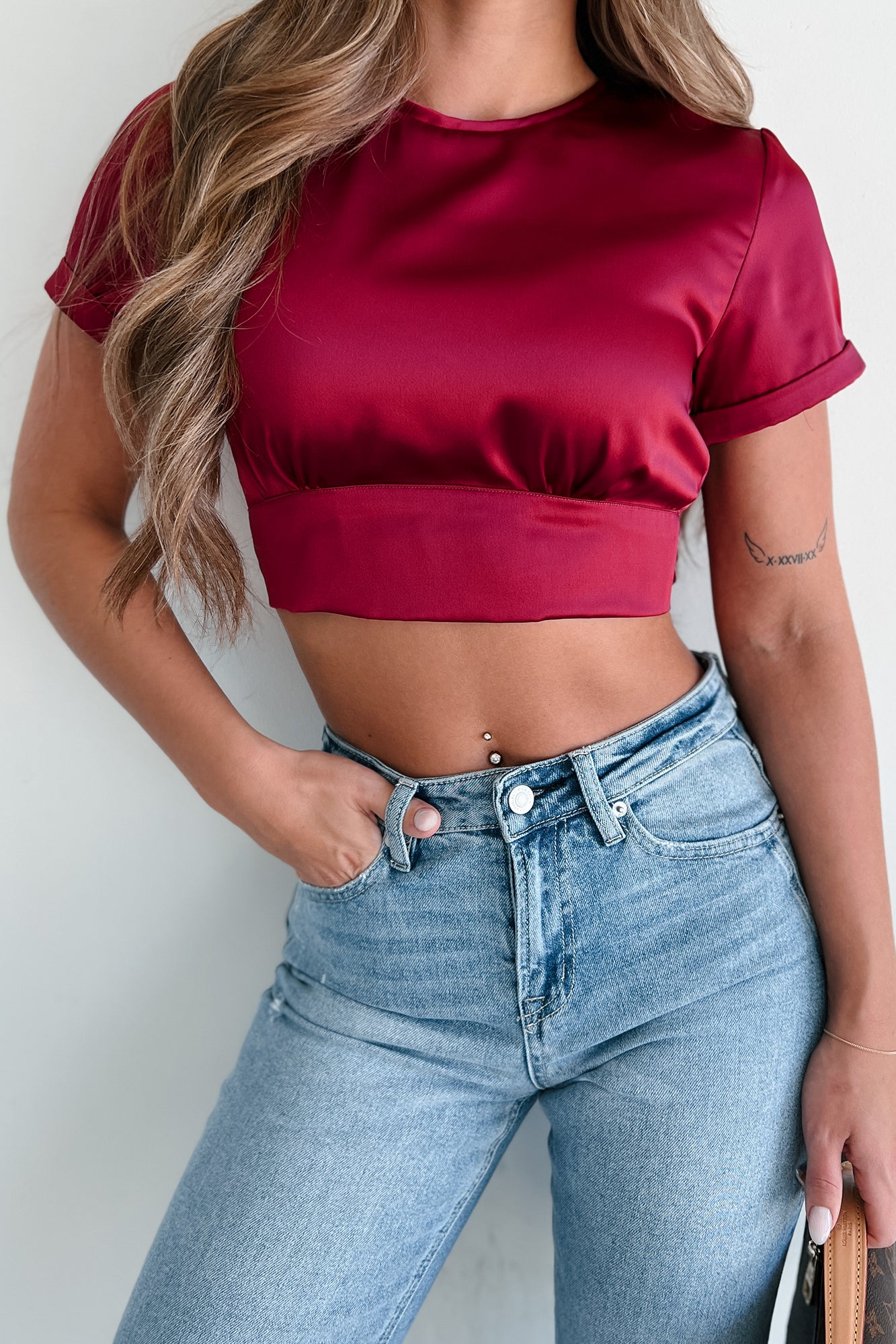 Captivatingly Chic Satin Crop Top (Burgundy) - NanaMacs