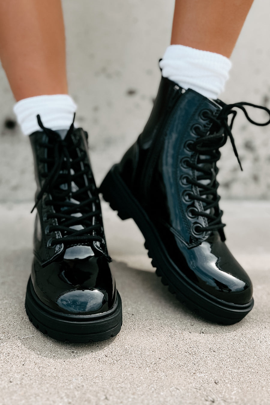 Taking Command Patent Leather Combat Boots (Black) - NanaMacs