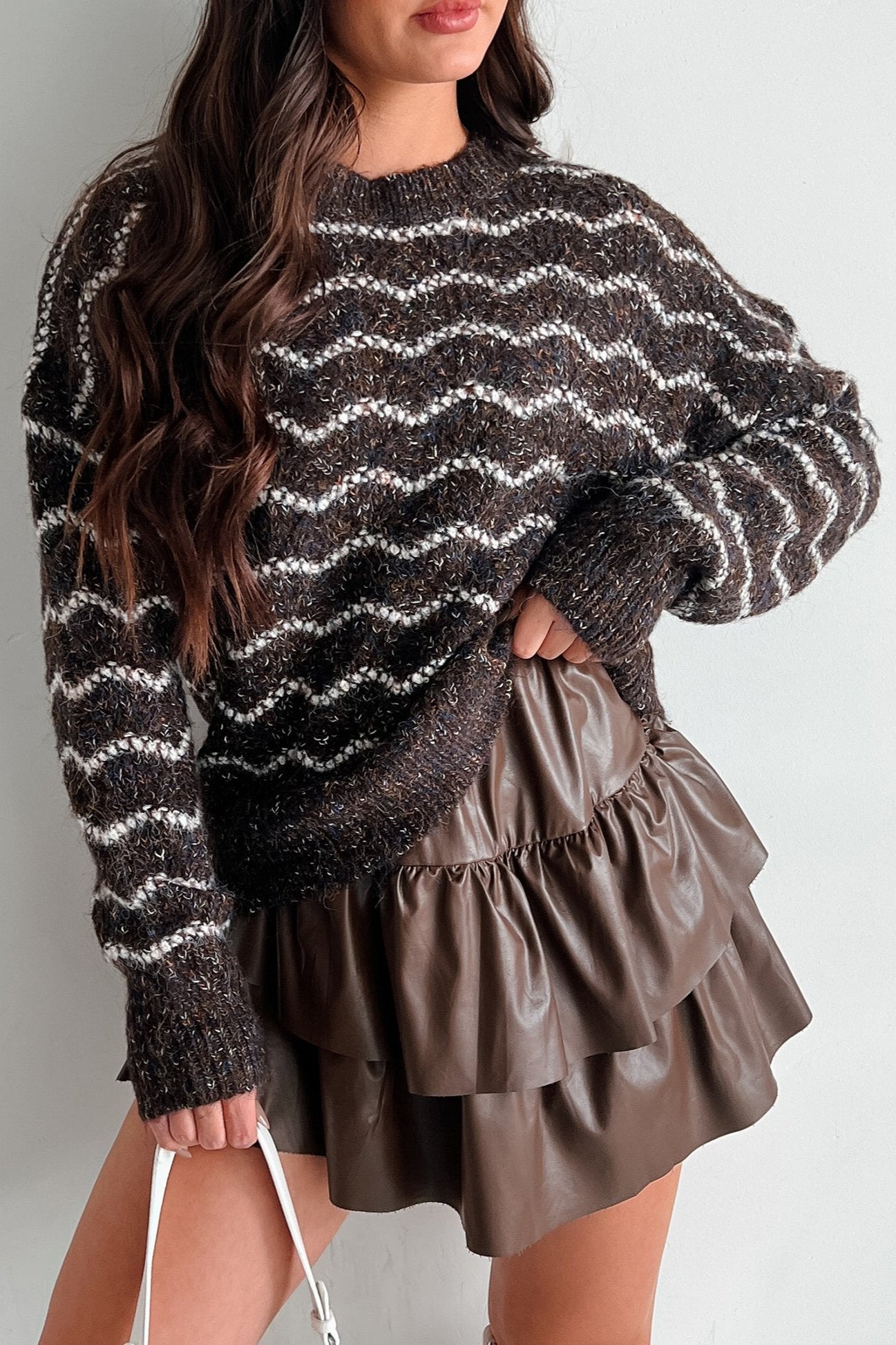 Selective Comforts Wavy Stripe Fuzzy Sweater (Chocolate) - NanaMacs