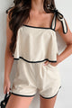 Cutest Impression Linen Tie-Strap Romper (Oatmeal/Black) - NanaMacs