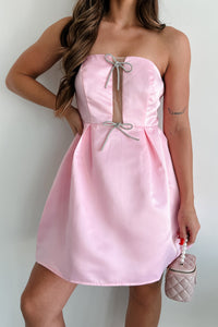 Future Starlet Rhinestone Bow Strapless Mini Dress (Pink) - NanaMacs