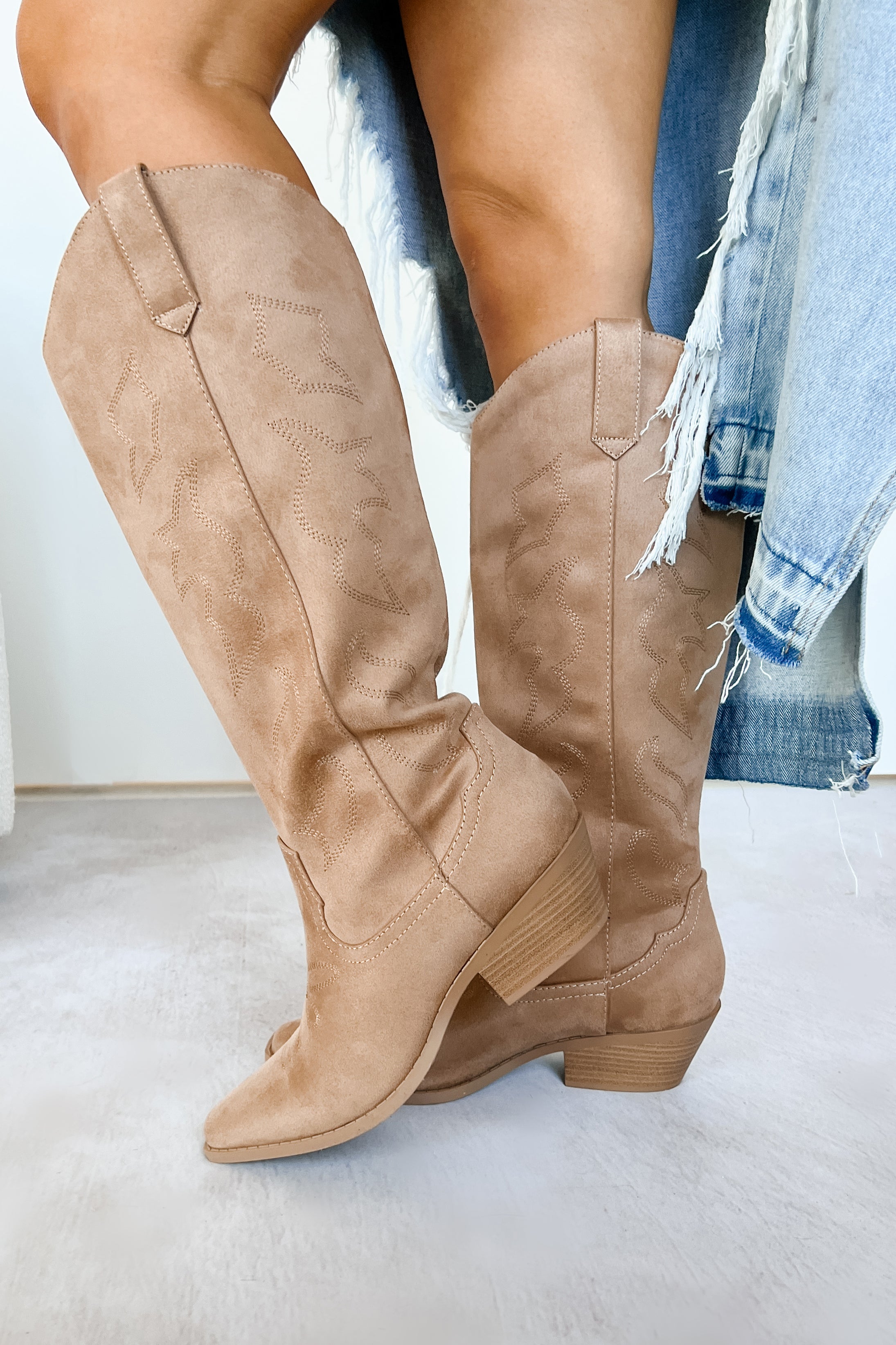 A Wild Ride Faux Suede Western Boots (Tan) - NanaMacs