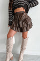 Make My Day Faux Leather Ruffle Mini Skirt (Chocolate)