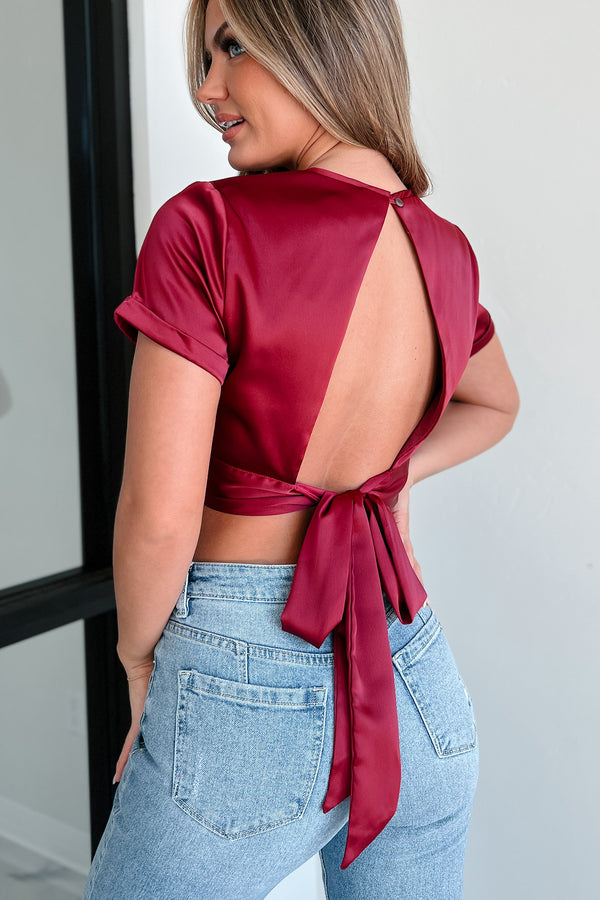 Captivatingly Chic Satin Crop Top (Burgundy) - NanaMacs