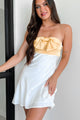 Guests To Impress Strapless Satin Mini Dress (White/Yellow) - NanaMacs