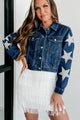 My American Girl Star Sleeve Denim Jacket (Dark Denim) - NanaMacs