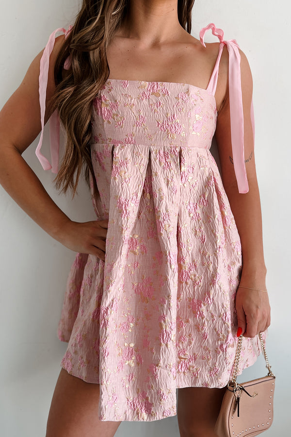 Lost In A Fairytale Tie-Strap Floral Babydoll Dress (Pink/Gold) - NanaMacs