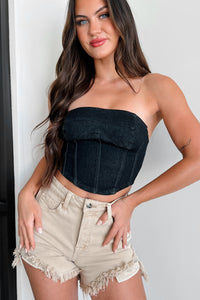 Burned Bridges Strapless Denim Crop Top (Black) - NanaMacs