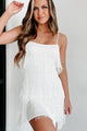 Twist & Shake Tiered Fringe Mini Dress (White) - NanaMacs