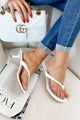 Getaway Ready Kitten Heel Thong Sandals (White)