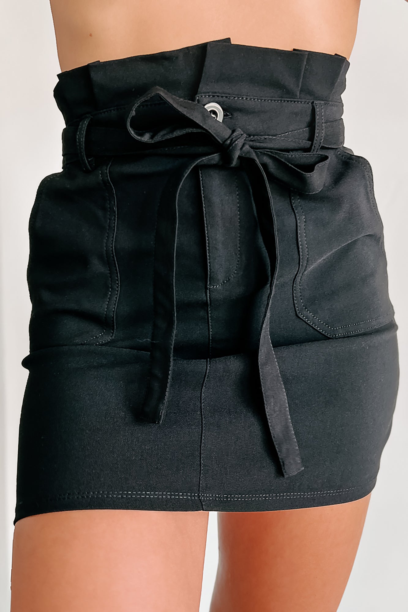 Truth Hurts Paperbag Waist Mini Skirt (Black) - NanaMacs