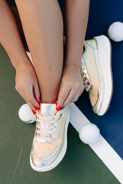 Shine Seeker Woven Metallic Platform Sneakers (Gold) - NanaMacs