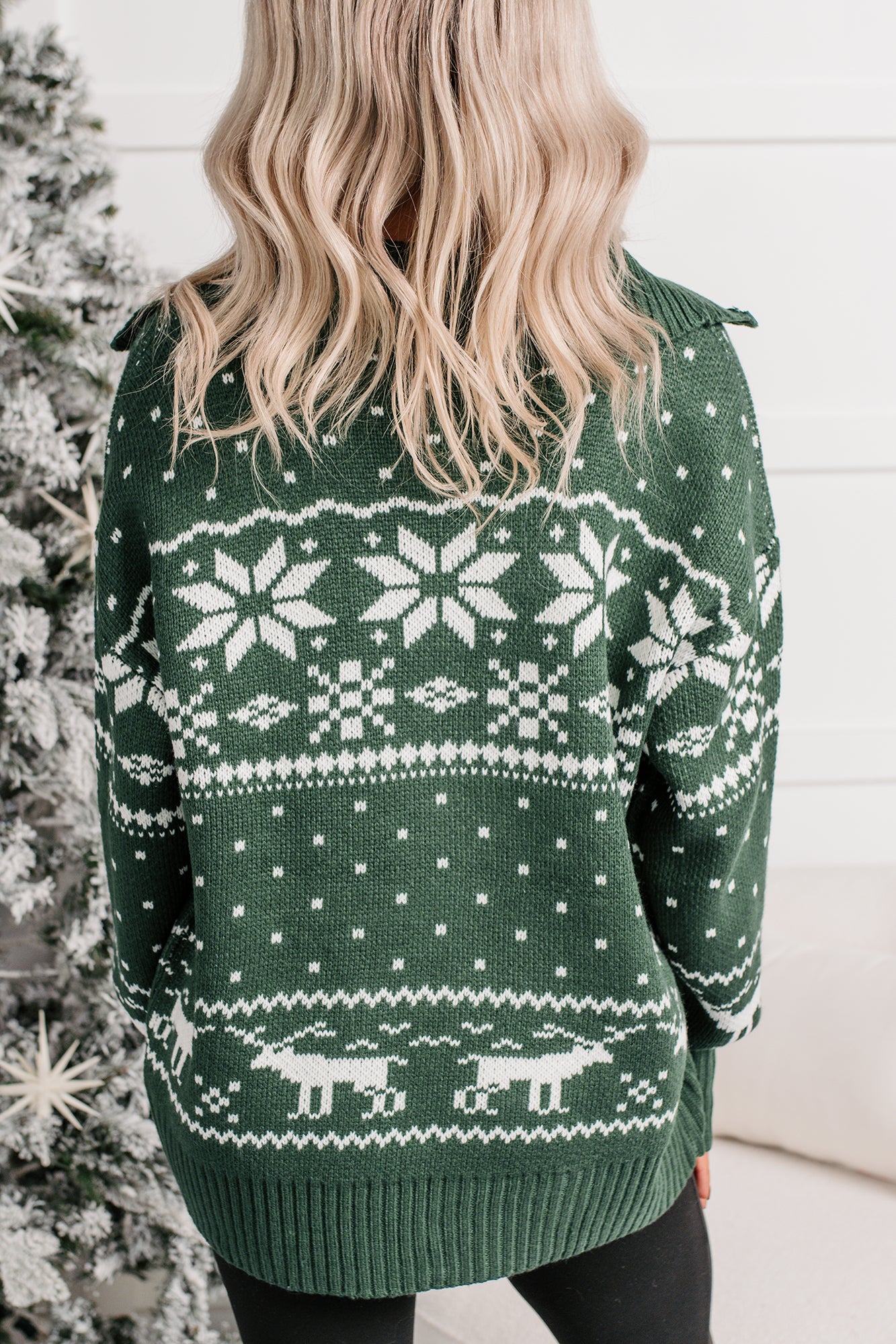 Winter Nest Fair Isle Zip-Up Sweater (Hunter Green) - NanaMacs