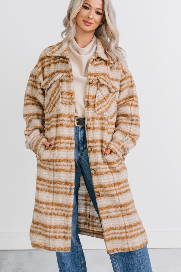 Hold The Calm Plaid Fleece Jacket (Cream Plaid) - NanaMacs