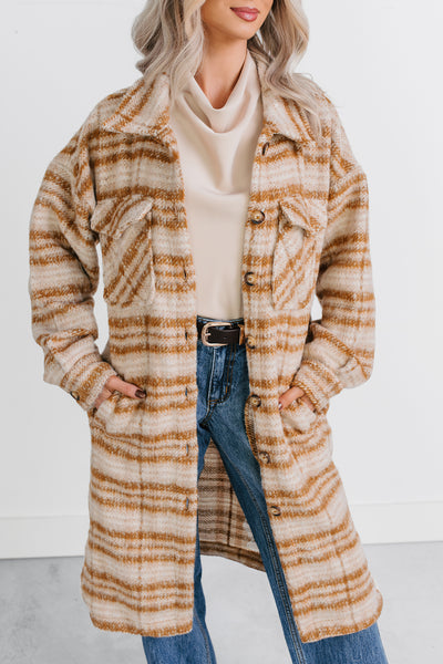 Hold The Calm Plaid Fleece Jacket (Cream Plaid) - NanaMacs