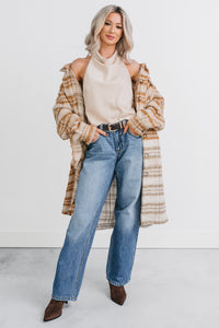Hold The Calm Plaid Fleece Jacket (Cream Plaid) - NanaMacs
