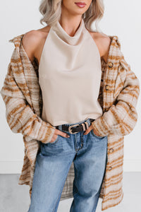 Tastefully Done Sleeveless Halter Top (Champagne) - NanaMacs