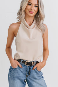 Tastefully Done Sleeveless Halter Top (Champagne) - NanaMacs