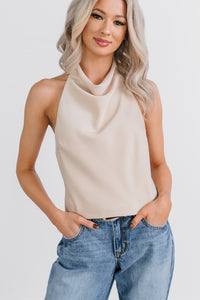 Tastefully Done Sleeveless Halter Top (Champagne) - NanaMacs