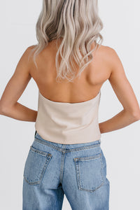 Tastefully Done Sleeveless Halter Top (Champagne) - NanaMacs