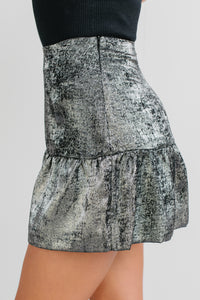 Confidently Her Shimmery Flare Mini Skirt (Silver) - NanaMacs