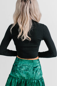 Softly Yours Ribbed Knit Crop Top (Black) - NanaMacs