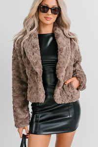Bear Hugs Faux Fur Cropped Jacket (Toffee) - NanaMacs