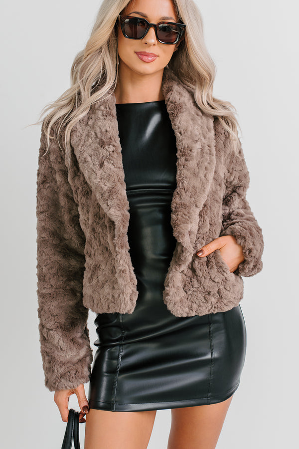 Bear Hugs Faux Fur Cropped Jacket (Toffee)