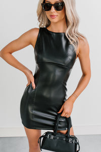 Classy Era Sleeveless Faux Leather Mini Dress (Black) - NanaMacs